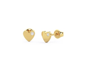 14k Solid Gold & Diamant Akzent Herz Ohrstecker