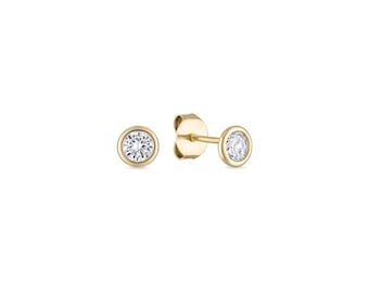 14k Vermeil Bezel Runde CZ Ohrstecker 925 Sterling Silber