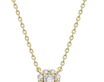 14k Solid Gold Diamant Halo Blumen-Halskette