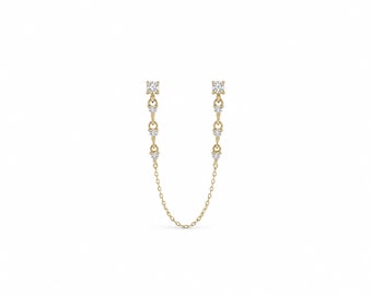 14k Vermeil Double Graduated Stud Chain Earrings