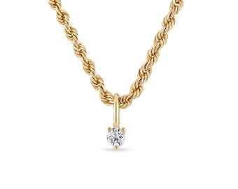14k Solid Gold Diamant Anhänger an Seil Kette Halskette