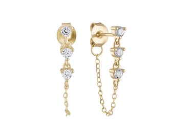 Vermeil Cubic Zirconia Chain Drop Earrings: Hypoallergenic Dangle Earrings