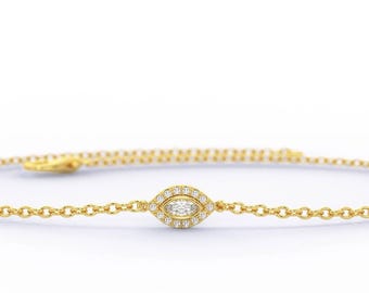 14k Solid Gold Evil Eye Diamant Armband