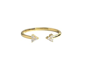 14k Solid Gold Blume Cluster Diamant offenen Stapelring