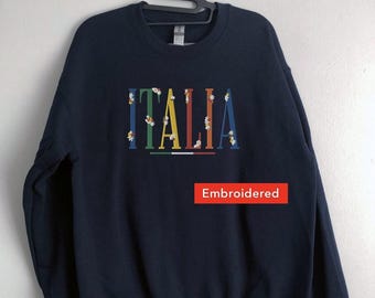 Italien Sweatshirt - Reisen Rundhalsausschnitt, Italia Trendy Pullover, Besticktes Sweatshirt