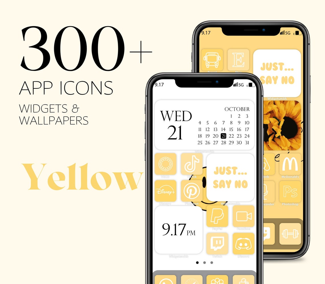 YELLOW-WHITE App Icon Pack Digital Selfmade App Icons Ios 14 Yellow