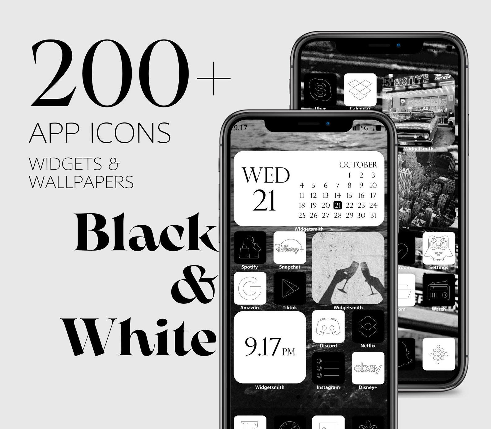 MINIMALISTIC BLACK & WHITE App Icon Pack Digital Handmade App Icons Ios 14 Icons Ios 15 Widgets