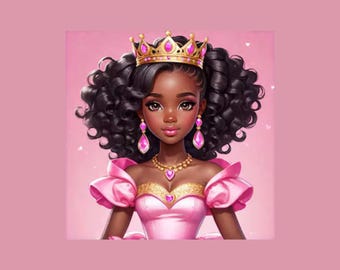 Arte imprimible de muñeca afro: Ilustración de princesa (descarga digital)