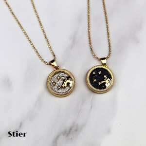 Gold-plated zodiac sign necklace in day or night style