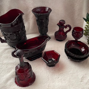 Vintage AVON 1876 Cape Cod Ruby Red Glassware Set – Elegant & Collectible
