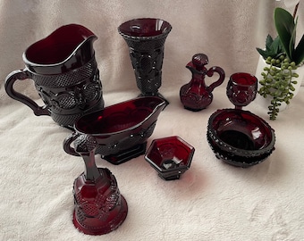 Vintage AVON 1876 Cape Cod Ruby Red Glassware Set – Elegant & Collectible