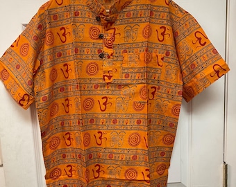 T-Shirt OM 100% Cotone Nepal, Stampata A Mano, 2 Colori E 3 Taglie Unisex