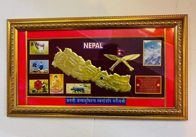 Golden Border Nepal Map Frame Etsy