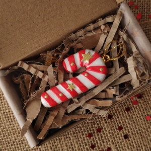 Handmade Candy cane Christmas Ornament - Clay decoration - Tree bauble