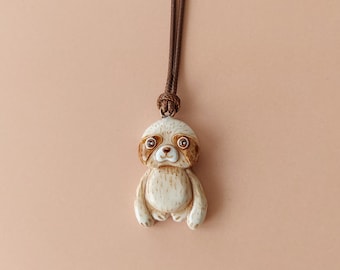 Handmade Clay Sloth Necklace - Fun Acryl Painted Charm