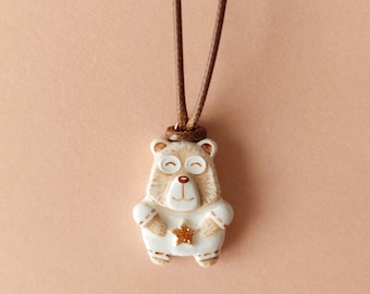 Grizzly Bear Pendant - Clay Bear Necklace