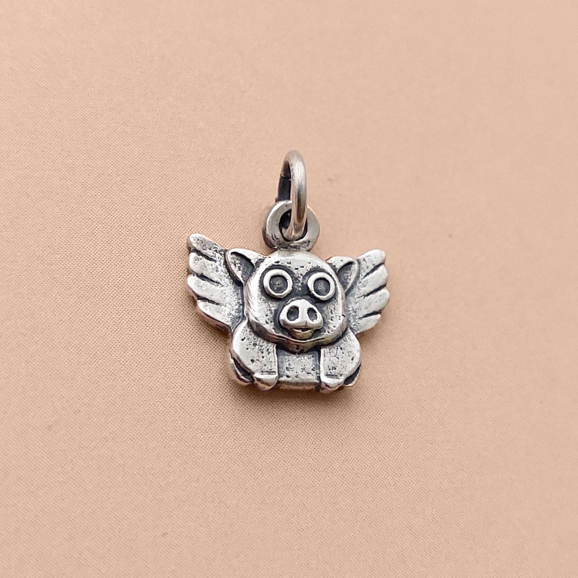 Sterling Silver Flying Pig Necklace - Handmade 925 Charm