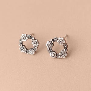 Sterling Silver Flower Wreath Stud Earrings