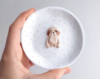 Sloth Ring dish - jewelery dish - dotted jewelry dish - aesthetic trinket - clay jewelry dish