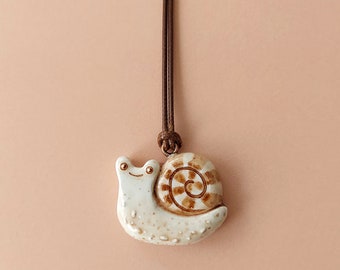 Fun snail necklace - Funny slug charm - Clay snail pendant - Air dry clay Charm