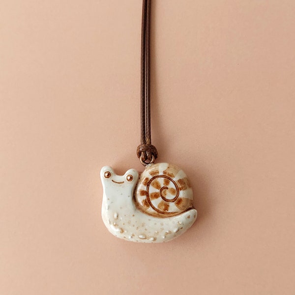 Fun snail necklace - Funny slug charm - Clay snail pendant - Air dry clay Charm