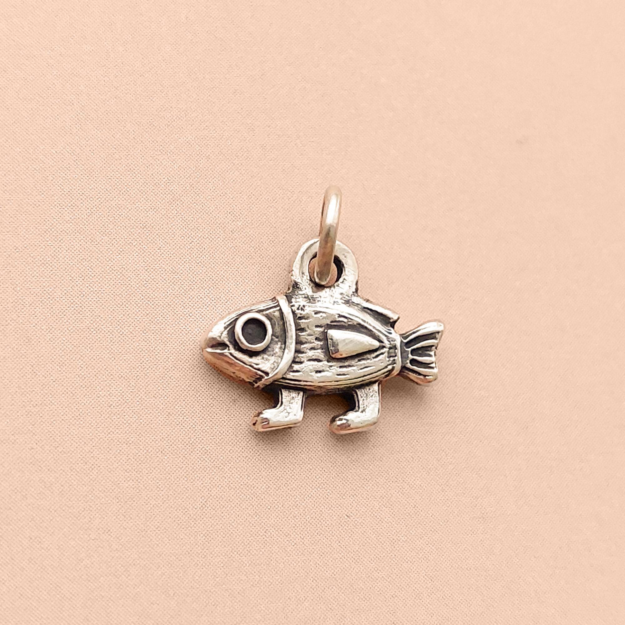 Sterling Silver Fish Pendant: Medieval Walking Fish Charm