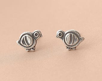 Sterling Silver Pigeon Studs: Chubby Bird Earrings