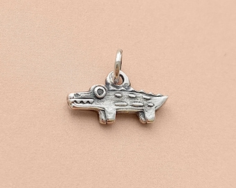 Sterling Silver Crocodile Pendant - 925 Alligator Charm - Medieval Charm - Derpy Jewelry