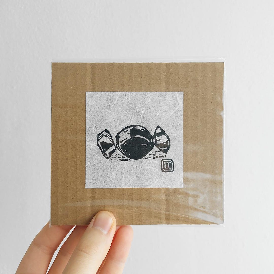 Small Candy Linocut Print - Handprinted Sweet Illustration - Etsy