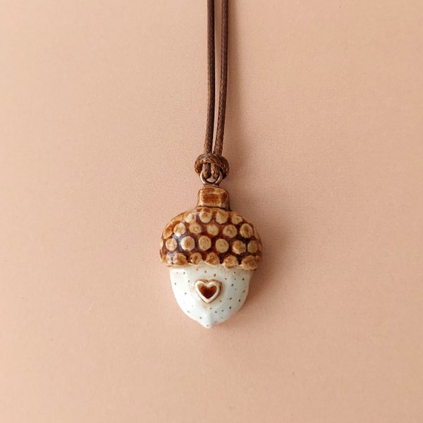 Acorn Necklace - Air-Dry Clay Pendant Jewelry - Unisex Charm;