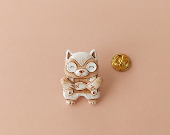 Handmade Cat clay pin - Cat pin - Air dry clay brooch