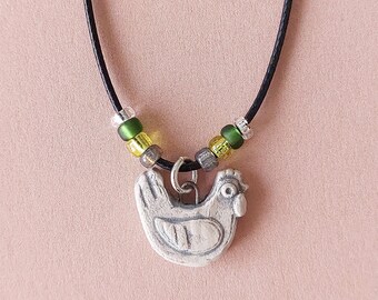 Ceramic Chicken Necklace - Hen Pendant - Handmade Chicken Charm