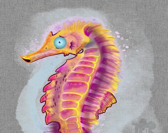 Colorful postcard with Siggi Seahorse | Seahorse | Animal postcard | digital art | sea animals