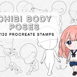 120 Chibi Character Body Pose Procreate Stamp brush Set 2