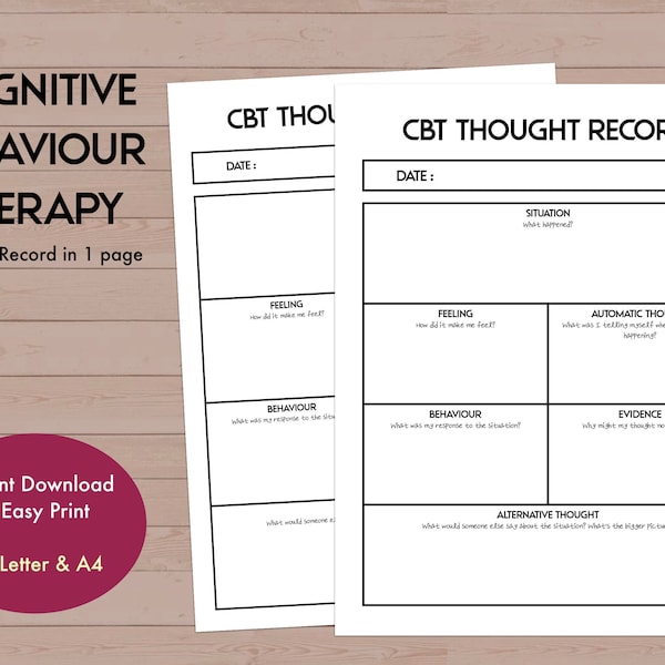 CBT Journal Thought Record - Cognitive Behaviour Therapy, mental health