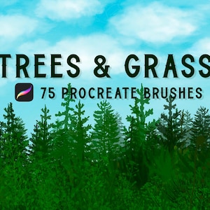 Tree & Grass Lines Procreate Pinselset, Laubstempel
