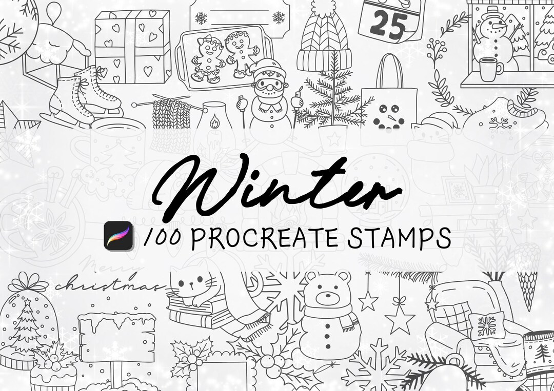 100 Winter & Christmas Procreate Stamp Brush Set - Etsy