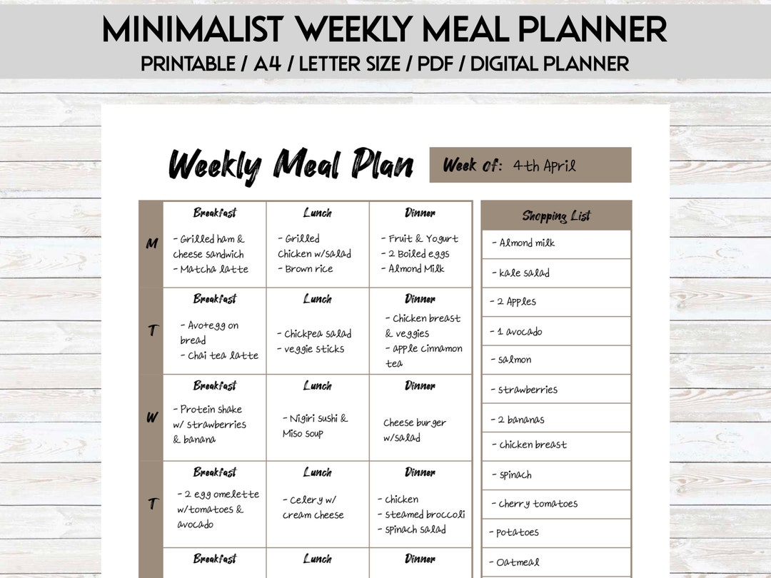 Weekly Meal Planner, Grocery List Page, Printable Planner - A4 / Letter ...