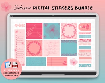 Sakura Digital Sticky Notes Stickers Bundle - PNG, Goodnotes files, instant download