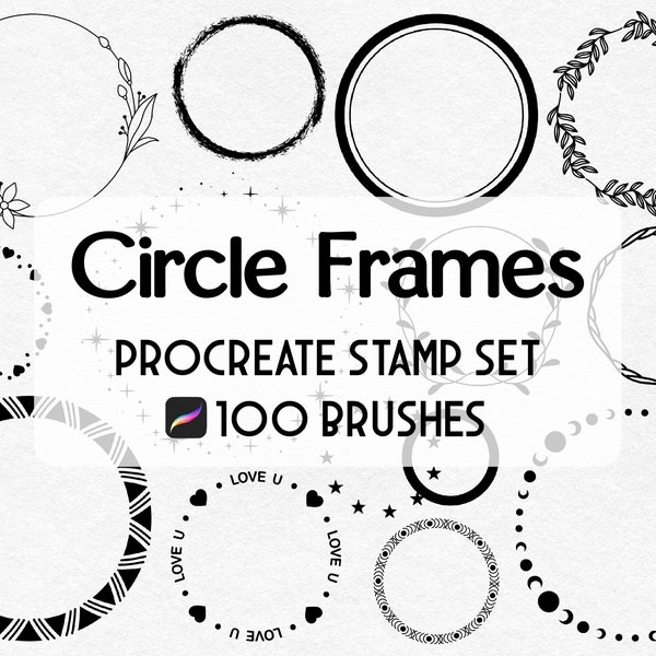 100 Circle frames Procreate Stamp brush Set