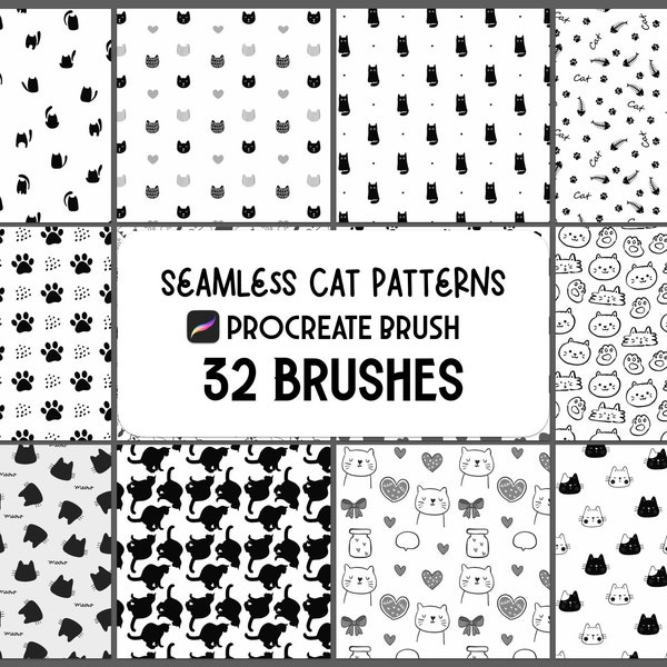 32 Ensemble de brosses procréées sans couture Cat Pattern