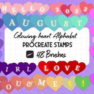 48 Glowing Heart Alfabeto Procreate Stamp brush Set