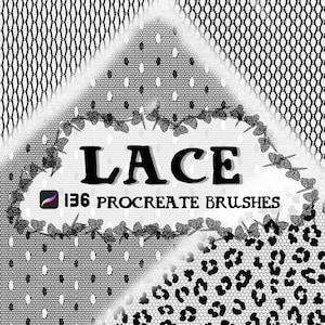 Lace Patterns, Lines & Frames Procreate Stamp brush Set, Mesh, Fishnet