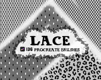 Lace Patterns, Lines & Frames Procreate Stamp brush Set, Mesh, Fishnet