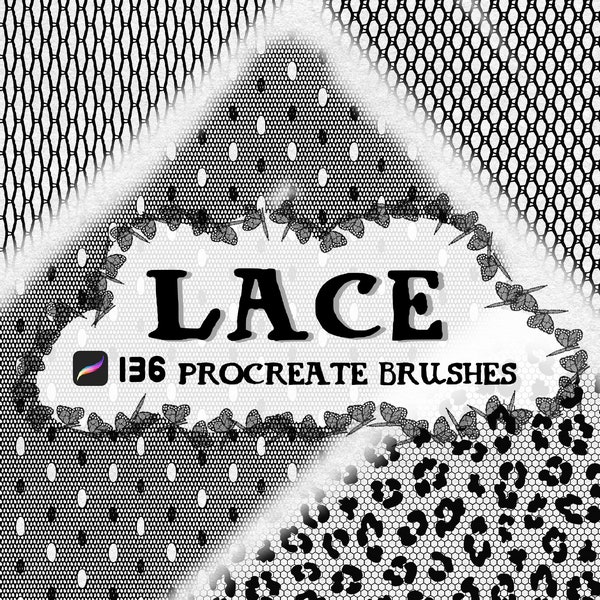 Lace Patterns, Lines & Frames Procreate Stamp brush Set, Mesh, Fishnet