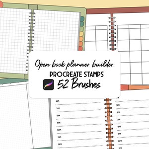 Open book & Tabs planner builder procreate stamp brush set