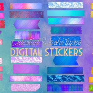 Celestial Washi tape digital stickers set for goodnotes