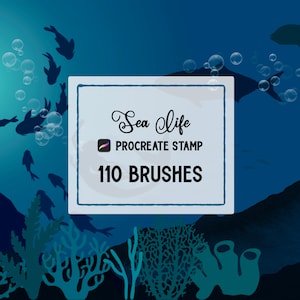 Sea Life Silhouettes and patterns Procreate Stamp brush Set