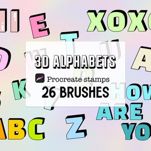 26 3D Alphabet Buchstaben Procreate Stempel Pinsel Set