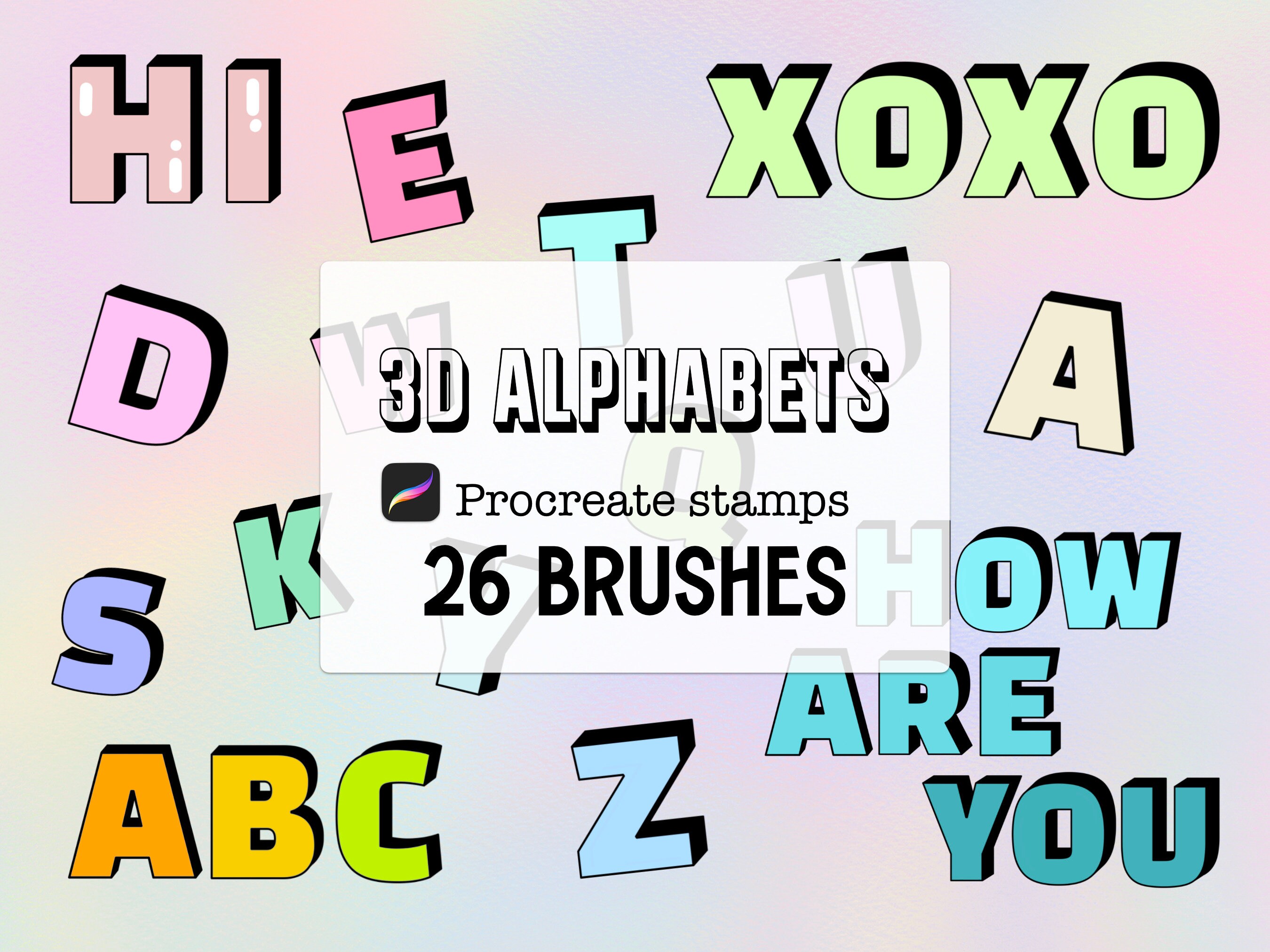 26 3d Alphabet Letter Procreate Stamp Brush Set - Etsy